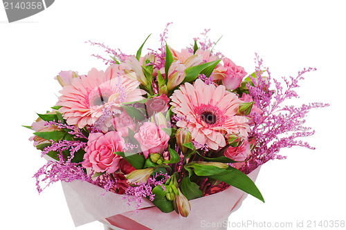 Image of colorful flower bouquet arrangement centerpiece in vase isolated