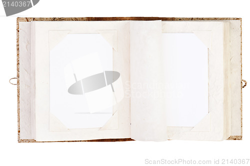 Image of open old photo album with place for your photos isolated on whit