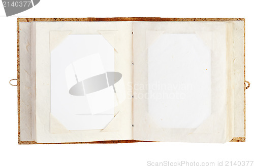 Image of open old photo album with place for your photos isolated on whit