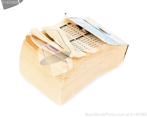 Image of old paper calendar isolated on white background