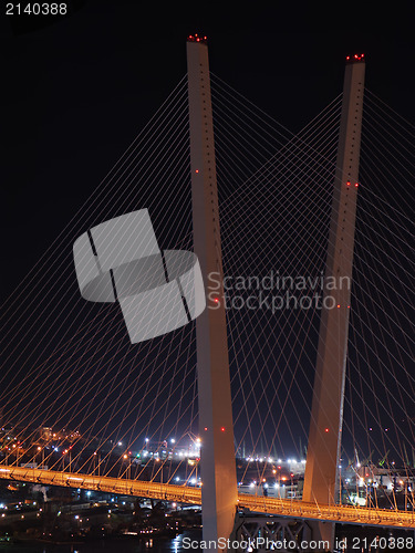 Image of night view of the bridge in the Russian Vladivostok over the Gol