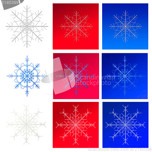 Image of set of snowflakes on backgrounds