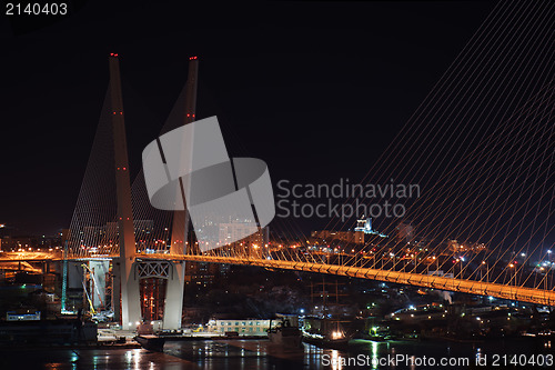 Image of night view of the bridge in the Russian Vladivostok over the Gol