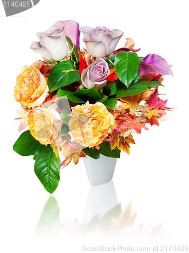 Image of colorful autumn flower bouquet arrangement centerpiece in vase i