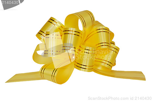 Image of gold ribbon and bow isolated on white background 