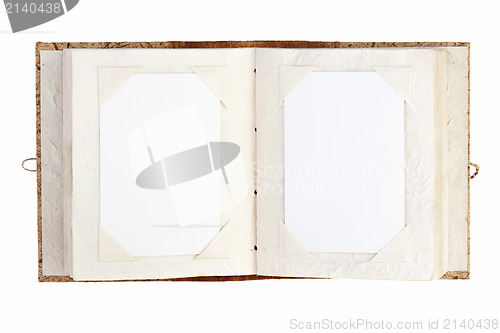 Image of open old photo album with place for your photos isolated on whit