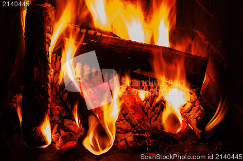 Image of fireplace with wood and fire