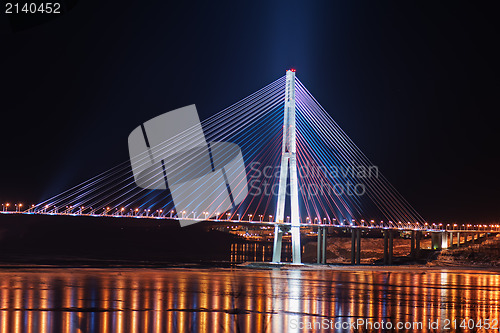 Image of night view of the longest cable-stayed bridge in the world in th