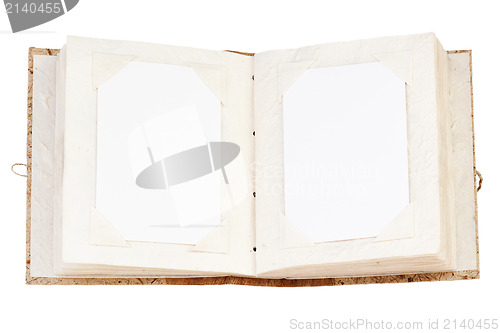 Image of open old photo album with place for your photos isolated on whit