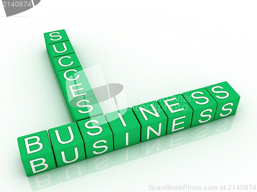 Image of cubes with letters arranged in words business and success, white