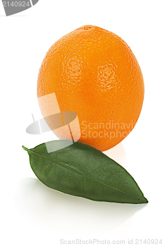 Image of ripe orange fruit with leaves isolated on white background 