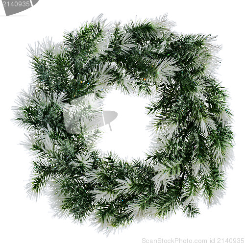 Image of wreath of fir branches isolated on white background