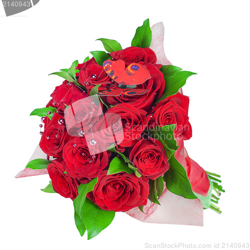 Image of colorful flower bouquet from red roses a isolated on white backg