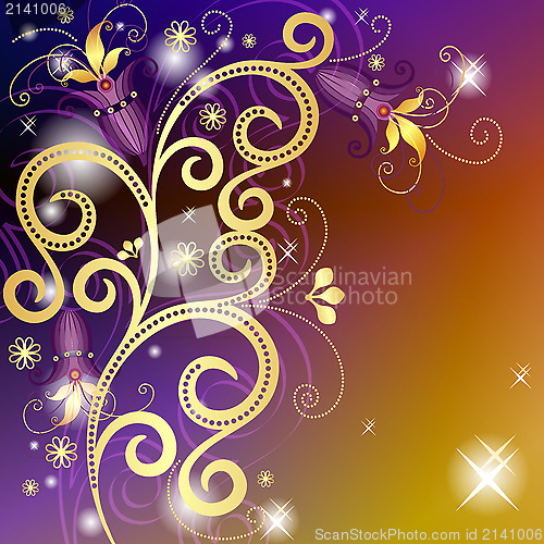 Image of Gold and violet floral frame