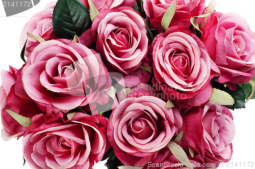 Image of colorful flower bouquet from artificial roses a isolated on whit