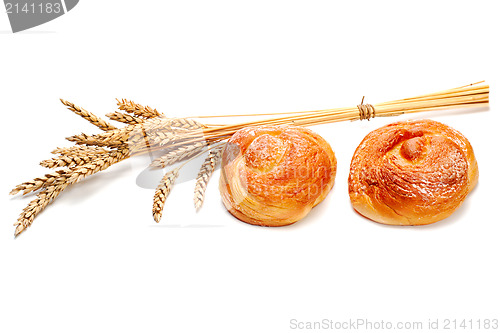 Image of Fresh buns muffins for breakfast isolated on white background