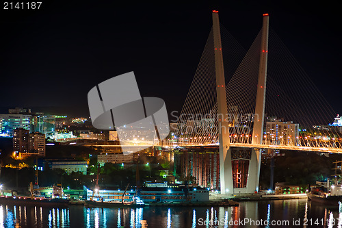 Image of night view of the bridge in the Russian Vladivostok over the Gol