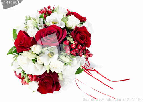 Image of colorful flower wedding bouquet for bride isolated on white back