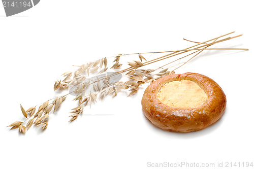 Image of Fresh buns muffins with cheese for breakfast isolated on white b