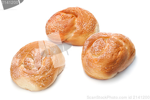 Image of Fresh buns muffins for breakfast isolated on white background