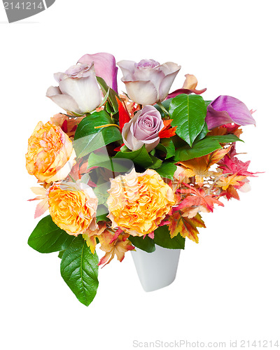 Image of colorful autumn flower bouquet arrangement centerpiece in vase i