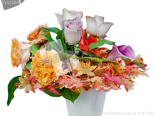 Image of colorful autumn flower bouquet arrangement centerpiece in vase i