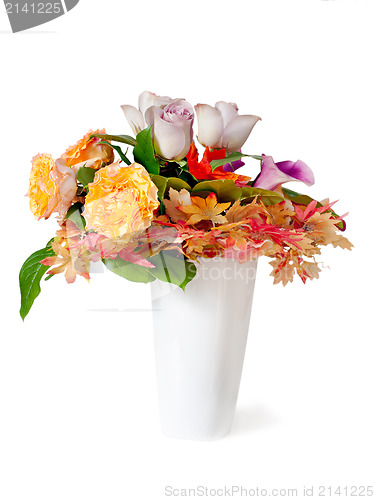 Image of colorful autumn flower bouquet arrangement centerpiece in vase i