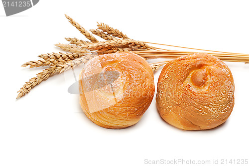 Image of Fresh buns muffins for breakfast isolated on white background