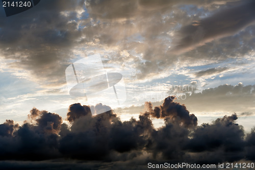 Image of dramatic colorful sunset on the beach of the ??Japanese sea,