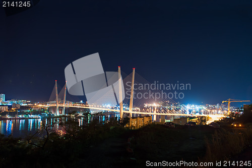 Image of night view of the bridge in the Russian Vladivostok over the Gol