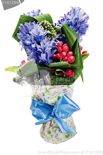 Image of colorful bouquet from hyacinth arrangement centerpiece isolated 