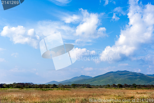 Image of landscape with beautiful clouds and mountain views,  real scene 