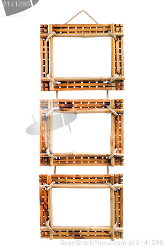 Image of three bamboo photo frames isolated on white background