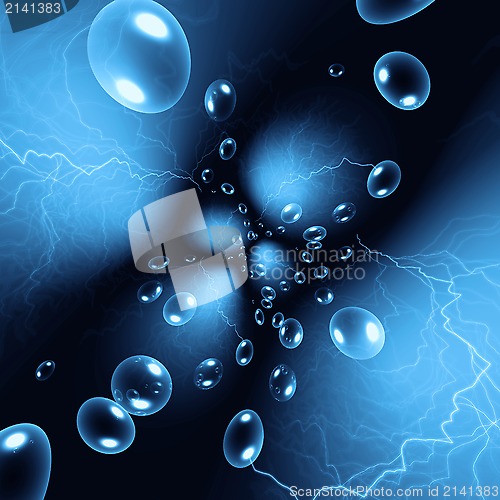 Image of Abstract background with bubbles and lightning