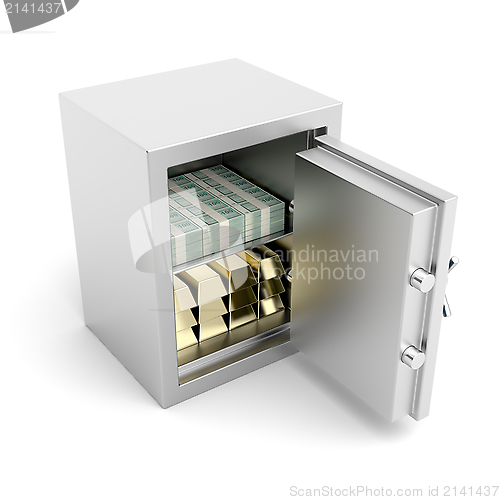 Image of Safe with gold and cash
