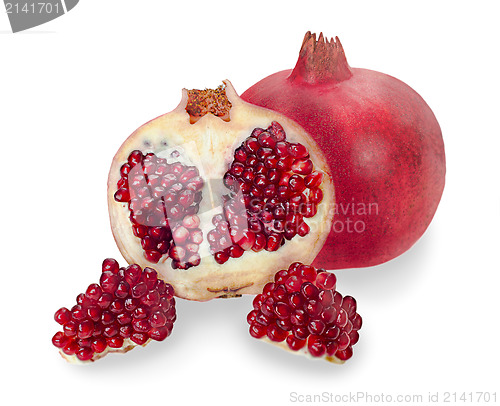 Image of pomegranate fruits closeup isolated on white background 