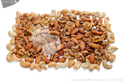 Image of Group of assorted nuts isolated on white background 