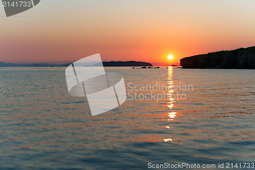 Image of Russky island, Japan sea at colorful sunset