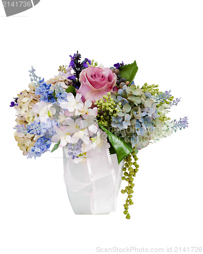 Image of colorful flower bouquet arrangement centerpiece in vase isolated