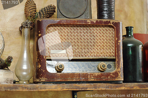 Image of old radio in vintage setup