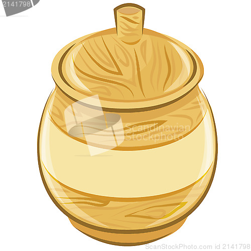 Image of wooden pot with a lid. vector illustration