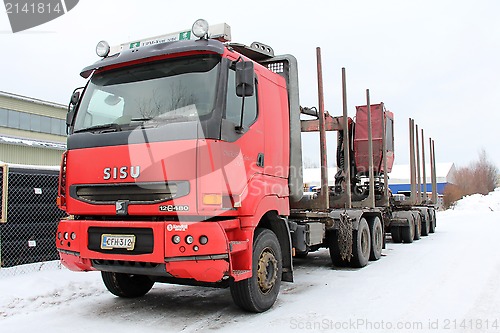 Image of Red Sisu Logging Truck