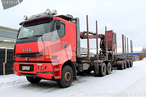 Image of Red Sisu Logging Truck