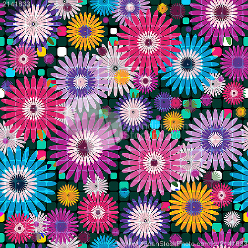 Image of Seamless vivid floral checkered pattern