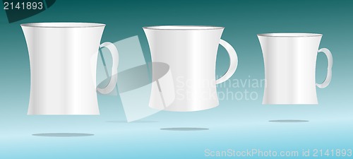 Image of white cup set on abstract 3d background