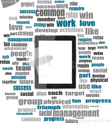 Image of Business and financial words on tablet pc screen