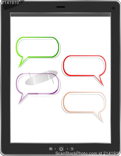 Image of speech bubble on black tablet social network concept