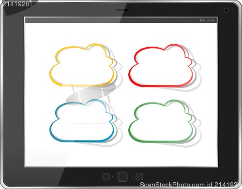 Image of Cloud-computing connection on the digital tablet pc. Conceptual image. Isolated on white