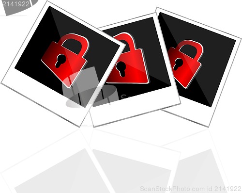 Image of instant photo frame with red padlock