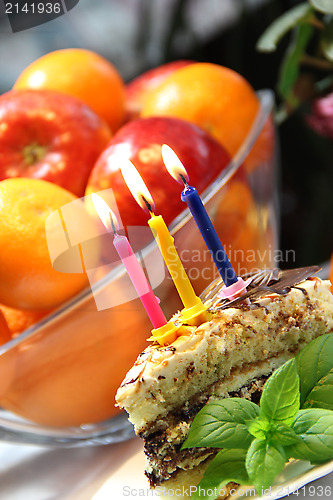 Image of Birthday cake with burning candles